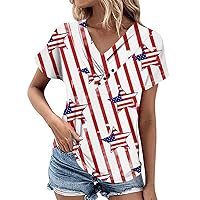 Women's Tops American Flag 4Th of July 2024 Fashion Star Stripes Patriotic High Low V-Neck Short Sleeve Shirts Clothing