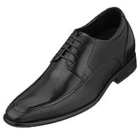 CALTO Men's Invisible Height Increasing Elevator Shoes - Black Premium Leather Lace-up Formal Derby Oxfords - 3 Inches Taller