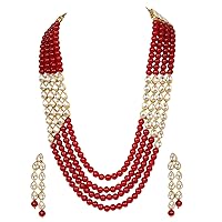 Indian Bollywood Style Gold Plated Kundan Multi Strand Necklace Set with Earrings Wedding & Partywear Gift Jewelry