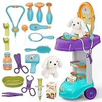 UNIH Doctor Cart Kit for Kids Aged 3 4 5, Veterinarian Kit for Kids, Pretend Medical Play Set for Toddler Boys and Girls, 18Pcs Pretend Play Toys with Soft Plush Pet, Birthday for Kids