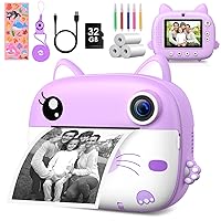 Kids Camera Instant Print,2.5K Digital Video Instant Print Camera for Kids, Selfie Toddler Cameras with No Ink Print Paper & 32G SD Card, Christams Birthday Gifts for Girls Boys Age 3-12