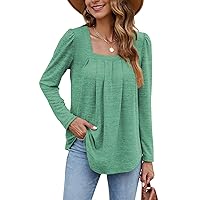 BEUFRI Long Sleeve Shirts for Women Casual Pleated Square Neck Tunic Tops Light Green 2XL
