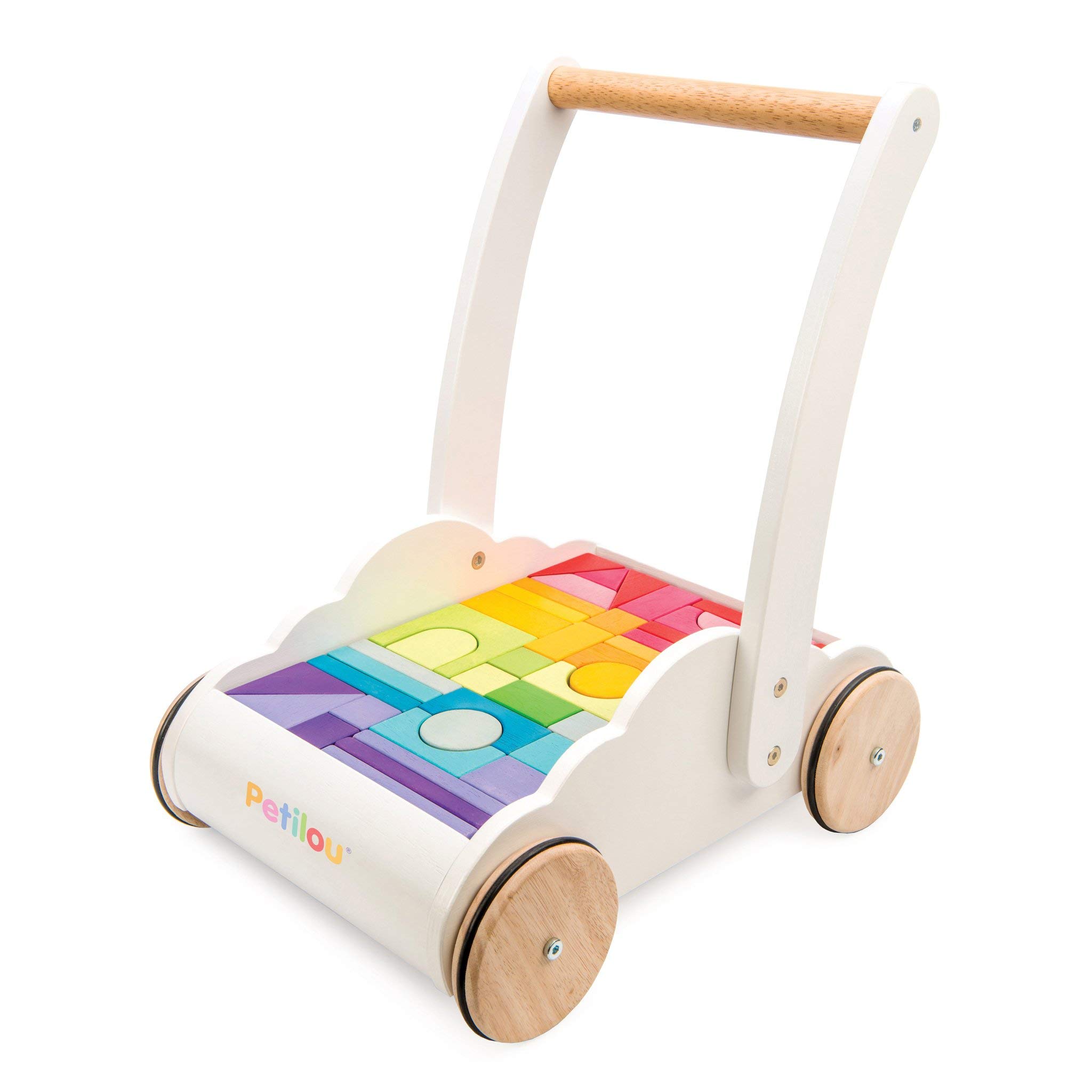 Le Toy Van - Petilou Wooden Walker Toy for Toddlers and Babies | Educational Rainbow Cloud Walker | Suitable for A Boy Or Girl 1 Year Old +, Multi, 45 Blocks (PL102)