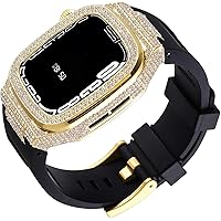 44mm 45mm Diamond Watch Case Metal Watch Band Kit，For Apple Watch Ultra 8 7 6 5 4 SE Series，Women Girls Fashion Business Band Case Replacement Accessories With Tool