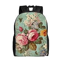 Laptop Backpack 16.1 Inch with Compartment Vintage Floral Flowers Laptop Bag Lightweight Casual Daypack for Travel