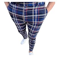 Mens Sweatpants, Men Dress Pants Big and Tall Casual Plaid Stretch Flat-Front Skinny Pencil Pants Pocket Trousers Business