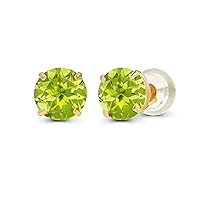 Genuine 10K Gold Round Natural Birthstone Stud Earrings - 6mm