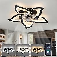 YUNLONG Ceiling Fans with Lights and Remote Silent Black Ceiling Fans with Lamps Reversible DC Motor Dimmable Memory Low Profile Fan Light Ceiling with 6 Speeds Timer