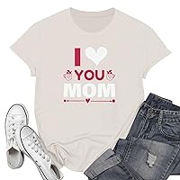 Women's Mother's Day T-Shirt Fashion Letter Print Casual Pullover Knit Short Sleeve T Shirt Top Mothers, S-3XL