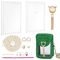 CHGCRAFT Plastic Mesh Canvas Sheets Bag Set DIY Knitting Crochet Bags Kit Clear Cross Stitch Mesh with Knitting Needle and Cat Head Tassel for Knit Crochet Shoulder Crossbody Bags, Square