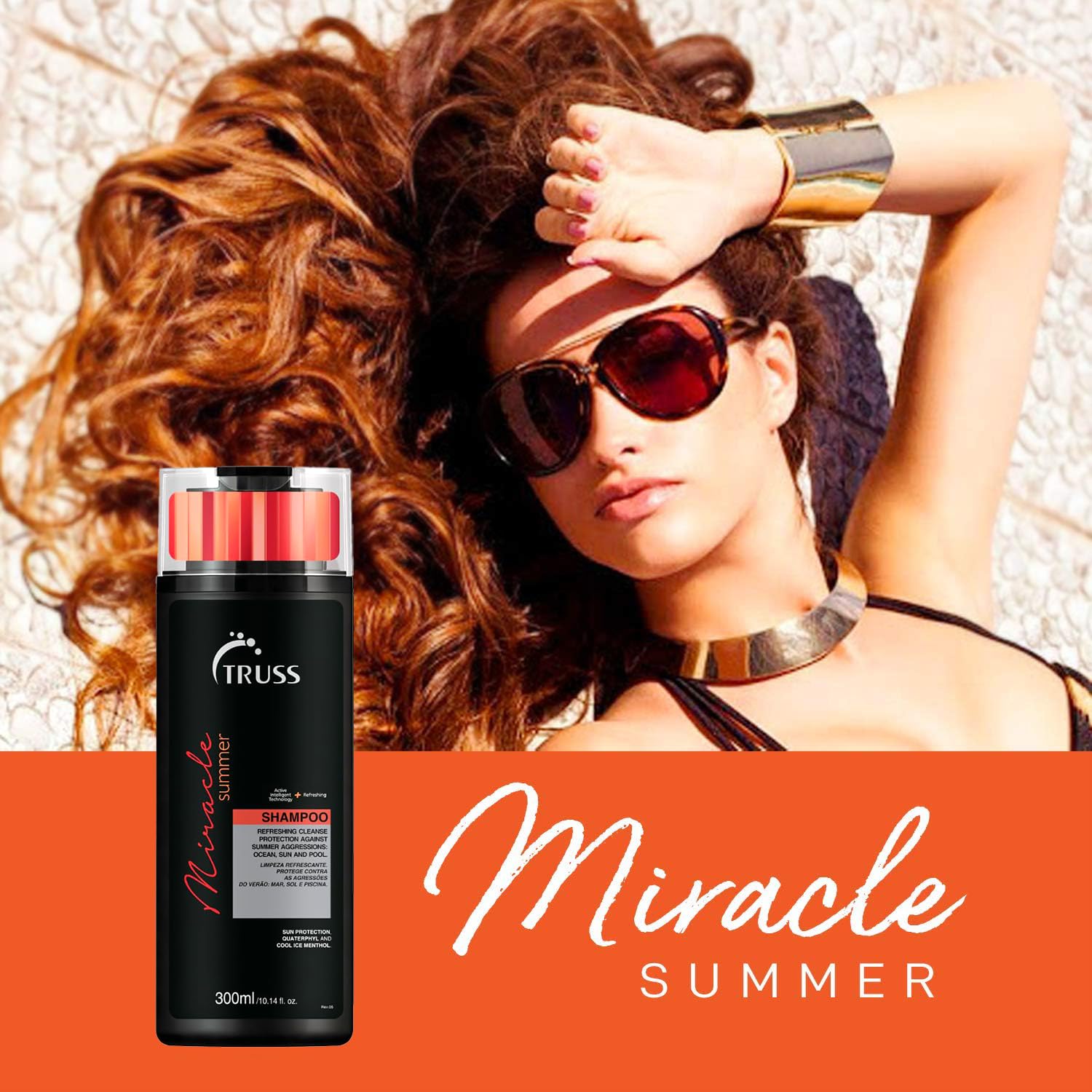 Truss Miracle Summer Shampoo - Protects Hair From Sun, Wind, Salt Damage, Chlorine Damage, Revitalizes, Repairs, Stops Color Fading, Adds Shine - Daily Use for All Hair Types