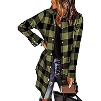 EVALESS Color Block Plaid Shacket Jacket Womens Fall Fashion 2023 Outfits Long Sleeve Button Down Flannel Shirts Coats
