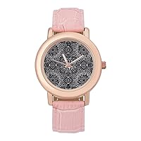 Black Mandala Paisley Classic Watches for Women Funny Graphic Pink Girls Watch Easy to Read