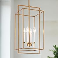 Modern Gold Chandelier, 4-Light Geometric Pendant Chandeliers Hanging Light Fixture for Dining Room, Living Room, Bedroom, Kitchen Island, Foyer