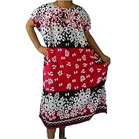 Plus Size Loose Fit Midi Dress Floral Print Cap Sleeve Casual House Wear, Bust 60
