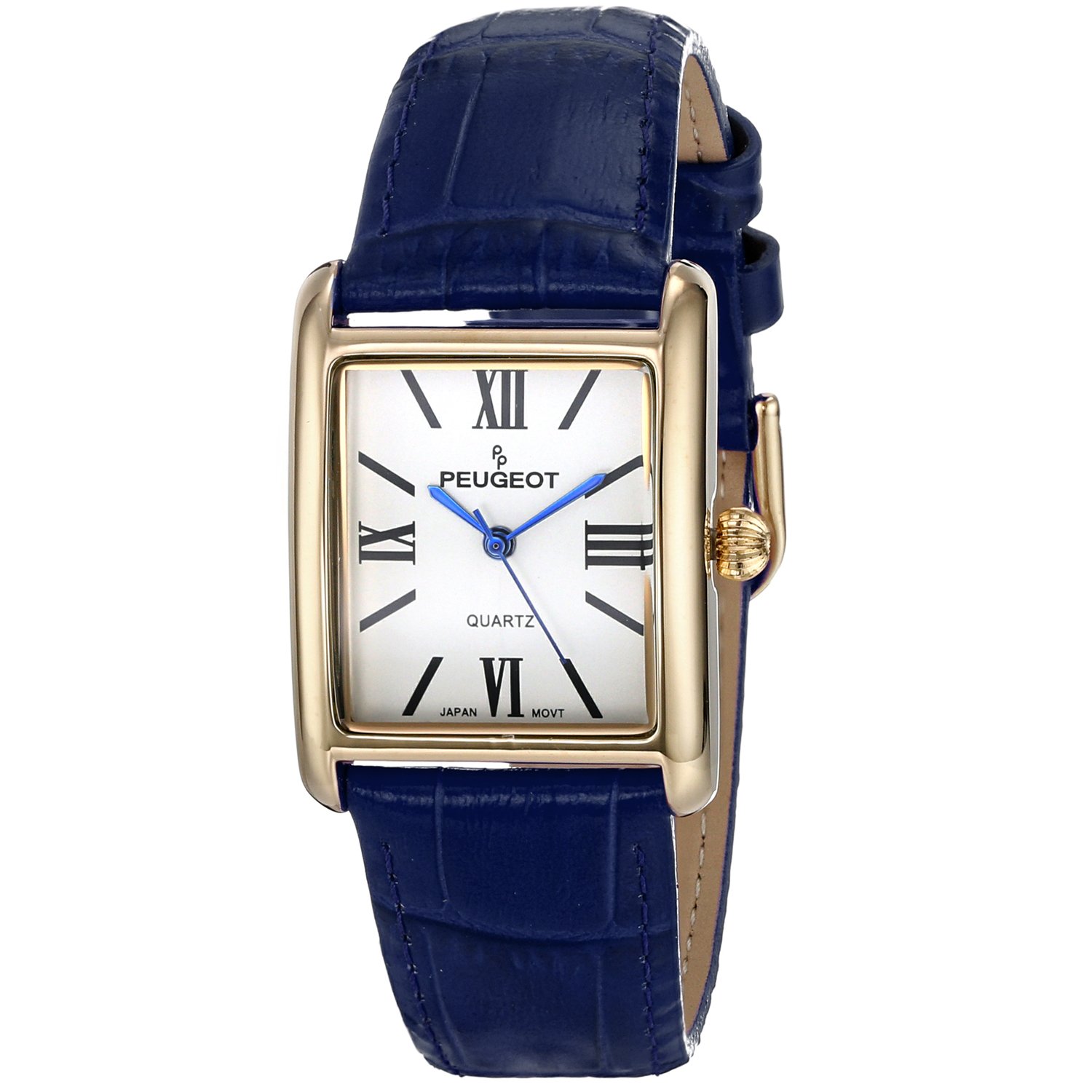 Peugeot Women's 14K Gold Plated Tank Leather Dress Watch with Roman Numerals Dial