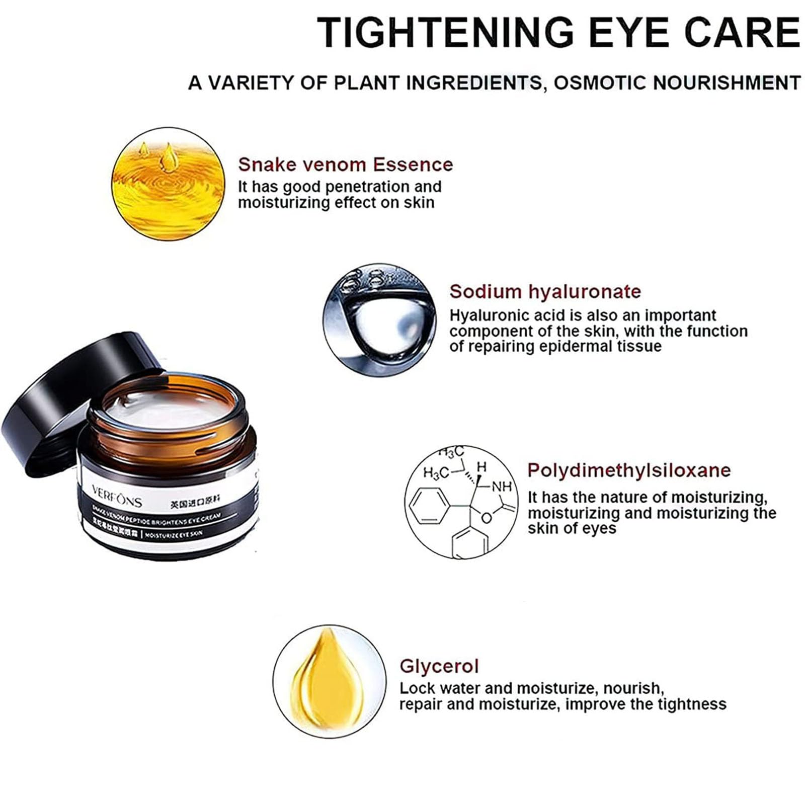 SparklingBelle Firming Eye Cream, Snake Venom Firming Eye Cream, Temporary Firming Eye Cream for Bags, Anti Aging Eye Bag Cream, Instant Remove Eye Bags Fades Fine Lines and Wrinkles