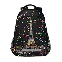 ALAZA Night Paris Eiffel Tower Colorful Polka Dot Backpack Purse for Women Men Personalized Laptop Notebook Tablet School Bag Stylish Casual Daypack, 13 14 15.6 inch