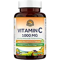 VITALITOWN Vitamin C Complex 1000mg with Rose HIPS, Bioflavonoids, Turmeric & Echinacea, Daily Immune Support, Collagen Booster & Powerful Antioxidant, Vegan, 90 Tablets