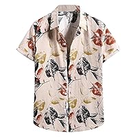 Men's Floral Casual Button Down Shirts Short Sleeve Hawaiian Holiday Beach Shirt Lightweight Casual Print Shirts