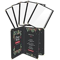 Flexzion Menu Covers 8.5 x 11 Inch - Book Style Menu Holders for Restaurant, Hotel, Cafe, Bar & Pubs - Transparent Clear Menu Covers with 3 Page 6 View, (6 Packs) Menu Folders with Gold Metal Corner