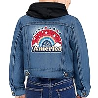 America Rainbow Toddler Hooded Denim Jacket - Beautiful Jean Jacket - Themed Denim Jacket for Kids