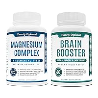 Magnesium Complex Supplement - Citrate, Malate, Taurate, Oxide, Bisglycinate Chelate, Aspartate + Brain Supplement - Nootropic Brain Booster for Focus, Clarity, Improved Memory, Concentration