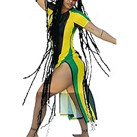 LROSEY Jamaica Swimsuit Cover Up Dresses See Through High Slit Midi Dress Bodycon Sundress for Women Summer