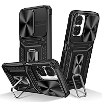 Phone Case Compatible with Huawei Honor 90 Lite Case,with Slide Camera Cover,Metal Ring Kickstand Military Grade Shockproof Hard PC Heavy Duty Protective Case for Honor 90 Lite (Color : Black)