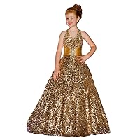 Princess Girls' Halter Full Sequins Special Occasion Long Pageant Dress