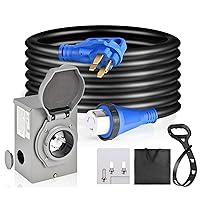 50 Amp Generator Extension Cord 25 Feet Generator Cable 125V/250V 12500W Generator Power Cord NEMA 14-50P/SS2-50R, with Pre-Drilled Power Inlet Box & Generator Interlock Kit, ETL Listed