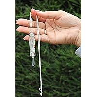 Jet Energized Authentic Crystal Quartz Chakra Wand Pendant with Long Chain Genuine Healing Reiki Answers Wish Fulfilled Dowsing Hypnosis