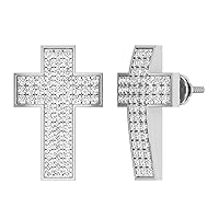 Dazzlingrock Collection 0.53 cttw Round White Diamond Charm Cross Stud Earrings for Women in 925 Sterling Silver