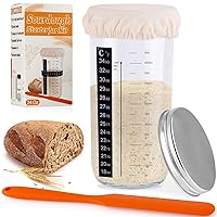 Sourdough Starter Jar, Sourdough Starter Kit With Thermometer, Scraper, Cloth Cover And Metal Lid, 24 Oz Wide Mouth Sour Dough Starter Container Use For Sourdough Bread Baking Supplies