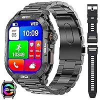 Military Smart Watches for Men, 1.96” AMOLED HD Touch Screen Rugged Tactical Smart Watch with Heart Rate Sleep SpO2 Monitor, Waterproof Sports Smartwatch for Android iOS (Stainless Steel Strap)