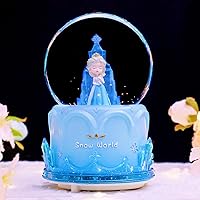 Princess Crystal Ball with Music Colorful Lights, Girl Snow Ball Music Box Birthday Gift, 6,7,8,9,10,11,12,13,14 Year Old (BAuto Snow+Inner Rotation), 100mm(4.33 x 5.9 Inch)