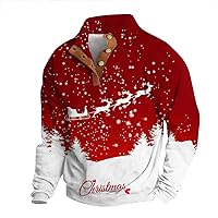 Men's Ugly Christmas Sweatshirts Fasion Holiday Funny Hoodies Long Sleeve Stand Collar Button Sweater Slim Pullover Tops