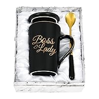 YHRJWN - Boss Lady Gifts for Women, Boss Gifts for Boss Woman - Boss Lady Coffee Mug - Appreciation Gifts for Boss Day - Best Gifts for Female Boss 14Oz with Exquisite Box Packing Spoon and Lid Black