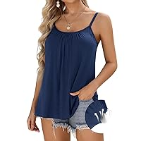 V FOR CITY Camisole Top for Women Built in Bra Adjustable Straps Tank Top Summer Pleated Loose Sleeveless Tops S-3XL
