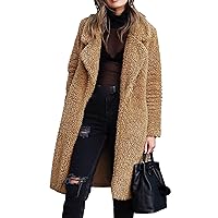 Women's Fleece Lapel Long Cardigan Coat Fall Winter Warm Faux Fur Open Front Jackets Casual Outerwear Sweaters