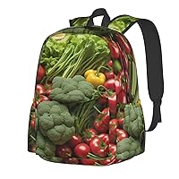 Vegetables And Fruits Backpack Print Shoulder Canvas Bag Travel Large Capacity Casual Daypack With Side Pockets