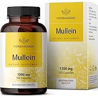 HERBAMAMA Mullein Leaf Capsules Respiratory Health - Organic Mullein Leaf Extract for Lung Detox, Cleanse - 1200mg 100 Vegan Caps