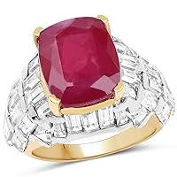 14K Yellow Gold Plated 10.76 Carat Glass Filled Ruby and White Topaz .925 Sterling Silver Ring