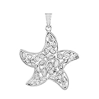 1.10 CTW Natural Diamond Polki Starfish Pendant 925 Sterling Silver Platinum Plated Slice Diamond Jewelry