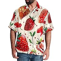 Hawaiian Shirt for Men Casual Button Down, Quick Dry Holiday Beach Short Sleeve Shirts Strawberry Animal Pattern,S