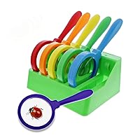 Get Out! Magnifying Glasses for Classroom - 6 Pack Shatterproof Hand Held Magnifying Glass for Students with Stand- Preschool Class Set of Lightweight Plastic Plant Leaf and Insect Magnifier Glass