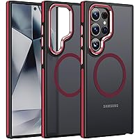 JAME for Samsung Galaxy S24 Ultra Case, [Compatible with Magsafe] [Military Grade Protection] [Anty-Slip Grip] Gorgeous Protective Camera Bezel Galaxy S24 Ultra Magnetic Translucent Matte Case, Red
