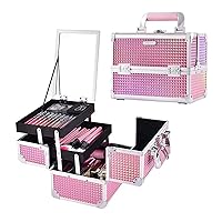 Joligrace Makeup Train Case Cosmetic Box Portable Makeup Case Organizer 2 Trays Makeup Storage with Mirror Locking for Cosmetologist Aesthetic Supplies Nail Tech Traveling Makeup Box Mermaid Pink