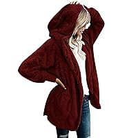 Ceboyel Womens Fleece Teddy Coats 2023 Trendy Hooded Winter Jacket Shaggy Faux Sherpa Cardigans Fashion Warm Clothes