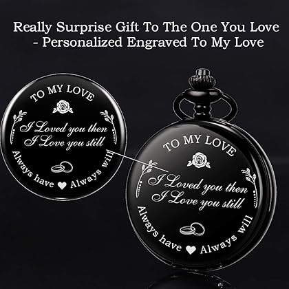 SIBOSUN Pocket Watch for Men Who Have Everything Birthday Gifts for Men Personalized Gifts to My King (Husband Boyfriend Lover) Engraved Valentine's Gift + I Love You Card